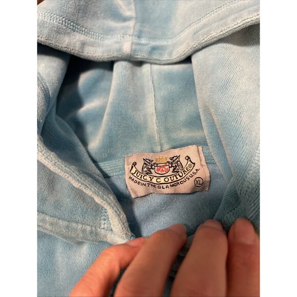 2005 Y2K Blue Juicy Couture Velour Jacket Preppy Royalty Crown XL Women’s Zip - Picture 6 of 7
